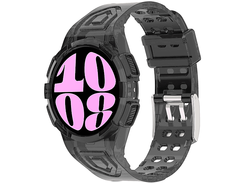 WIGENTO Silikon Kunststoff Design Band, Ersatzarmband, Samsung, Galaxy Watch 6 40mm, Schwarz / Transparent