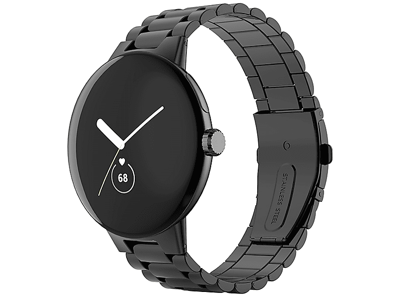 WIGENTO Stahl Metall Design Band, Ersatzarmband, Google, Pixel Watch 1 + 2, Schwarz | Smartwatch Armbänder