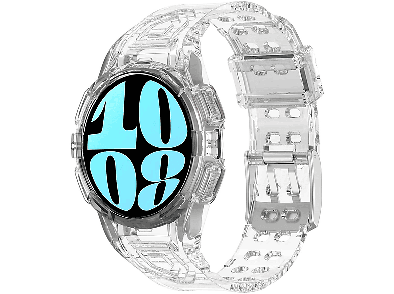 WIGENTO Silikon Kunststoff Design Band, Ersatzarmband, Samsung, Galaxy Watch 6 44mm, Transparent