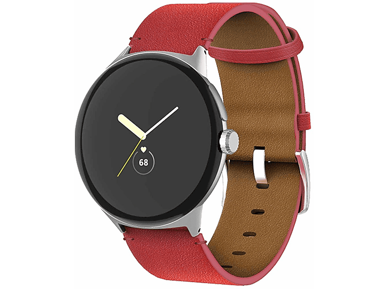 WIGENTO Echt Leder Design Band, Ersatzarmband, Google, Pixel Watch 1 + 2, Rot