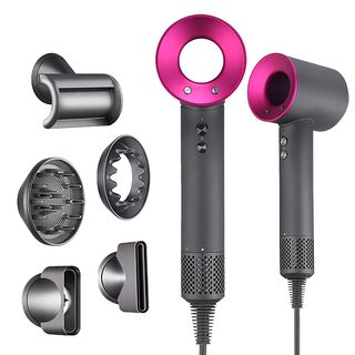 Secador de pelo - KLACK SECDYSACC, 1600 W, 3 niveles temperatura, "Super Hair Dryer" de nueva generación (Versión Completa: 4 Accesorios) Gris/Rosa