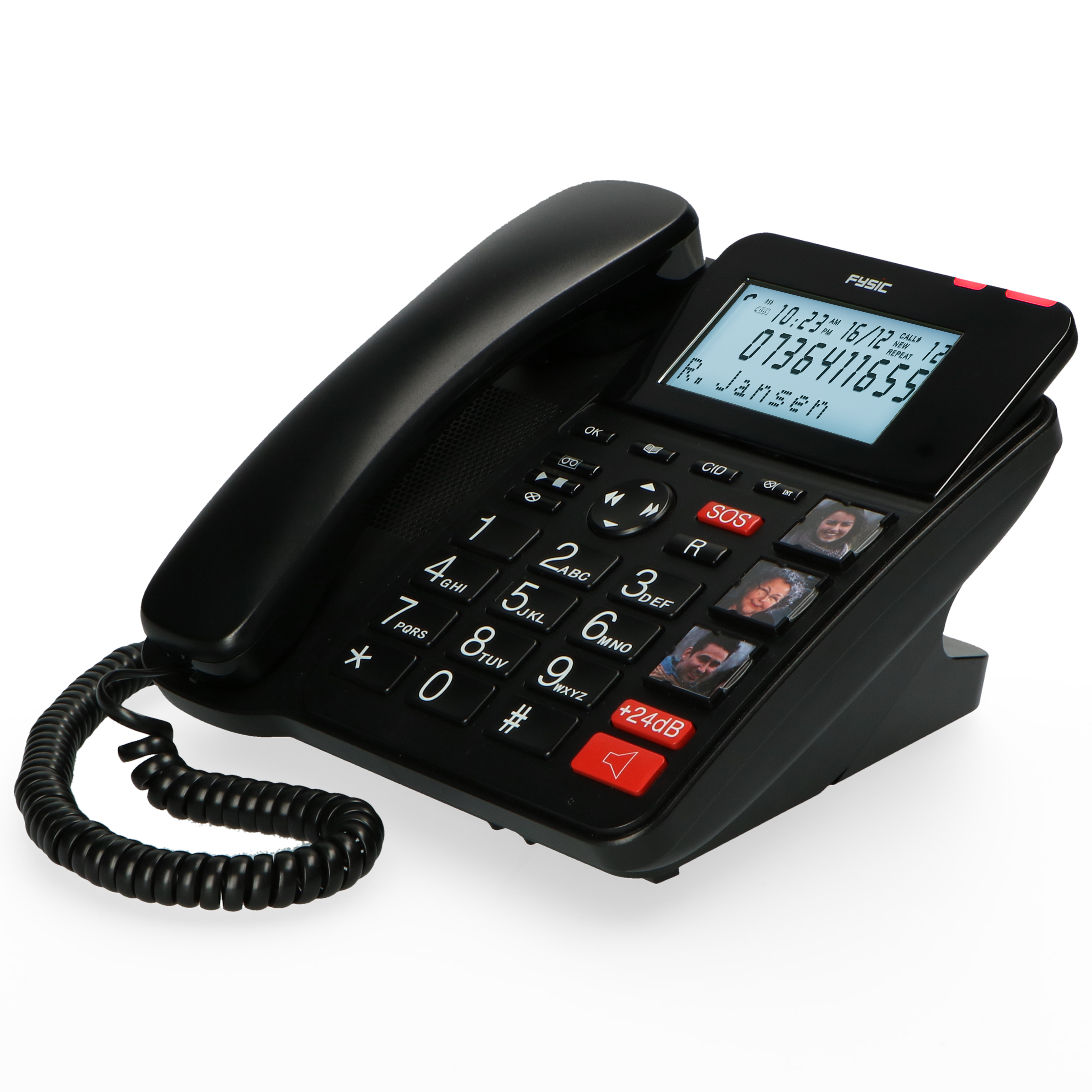 Klingelverstärker,großen Tasten,SOS-Taste FX-8025 - und Handset Seniorentelefon Seniorentelefon FYSIC mit extra Klingelverstärker mit
