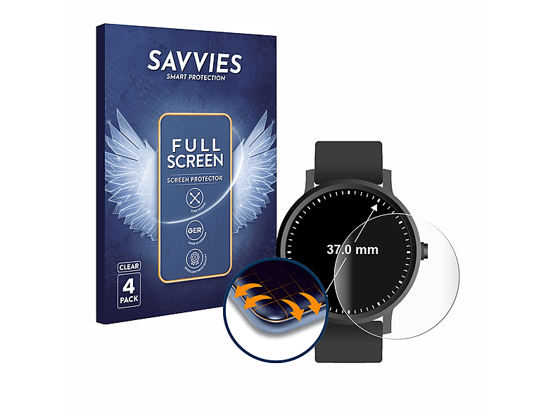 SAVVIES 4x Flex (Kreisrund, mm)) 37 Schutzfolie(für ø: Curved Armbanduhren Full-Cover 3D Universal