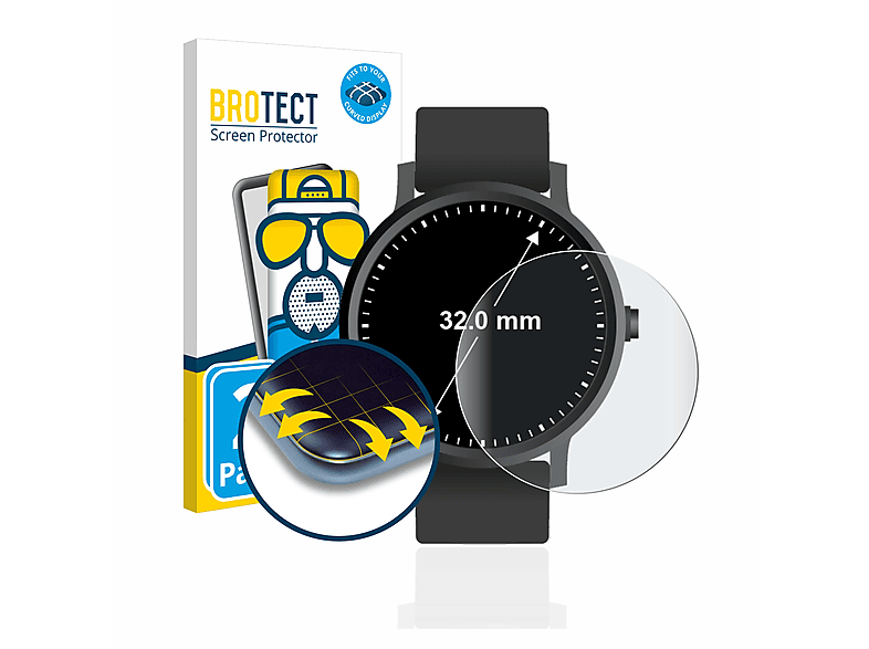 BROTECT 2x Flex matt Full-Cover 3D Curved Schutzfolie(für Universal Armbanduhren (Kreisrund, ø: 32 mm))