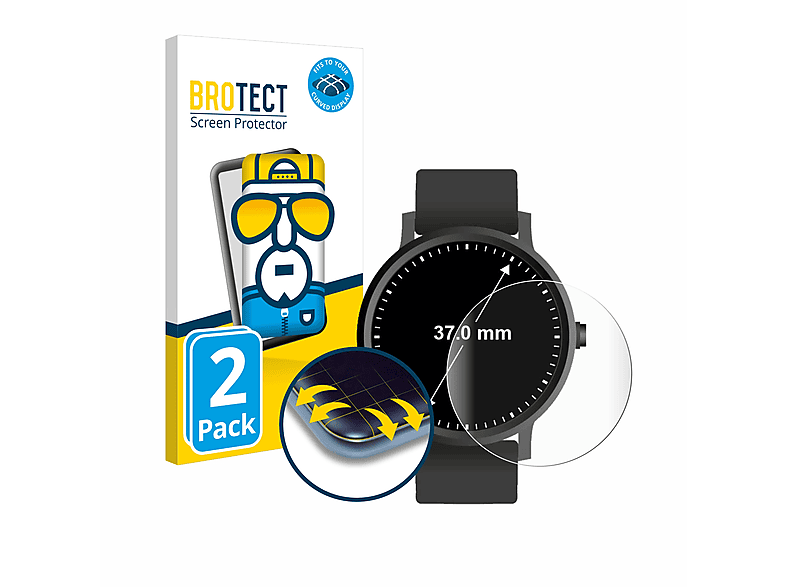 BROTECT 2x Flex Full-Cover 3D Armbanduhren Curved Universal (Kreisrund, 37 mm)) ø: Schutzfolie(für