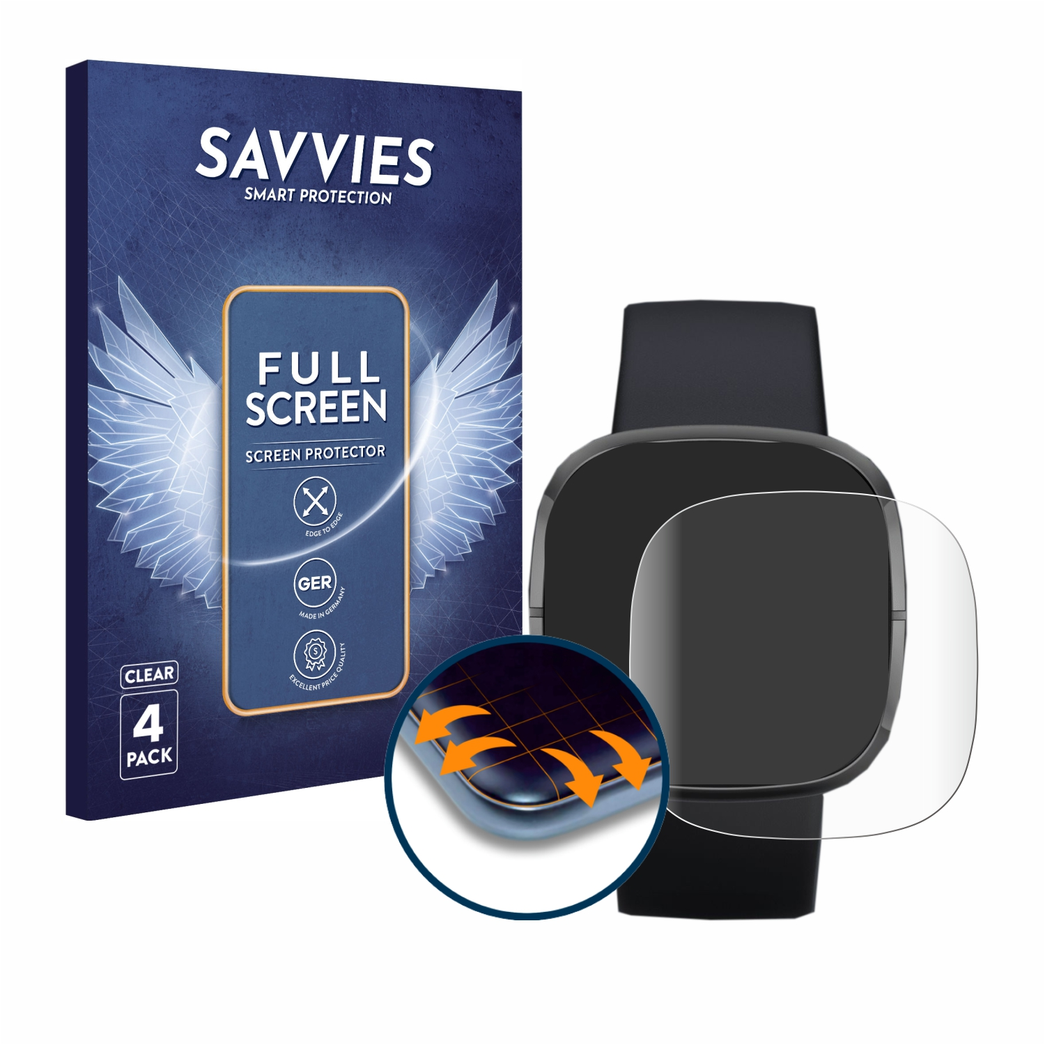 Curved 3D SAVVIES 4x Fitbit Sense) Flex Schutzfolie(für Full-Cover