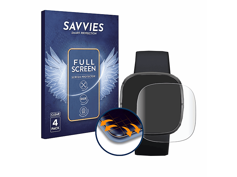 SAVVIES 4x Flex Full-Cover Schutzfolie(für Curved Sense) 3D Fitbit