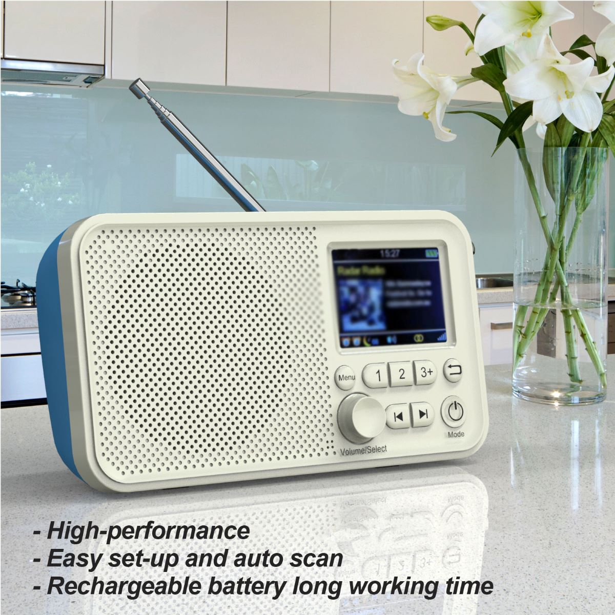 Bluetooth, interne DAB, Weiß Bluetooth TF-Karten-MP3-Wiedergabe, FM, Batterie mit und FM, Digitalradio ENBAOXIN 2,4\