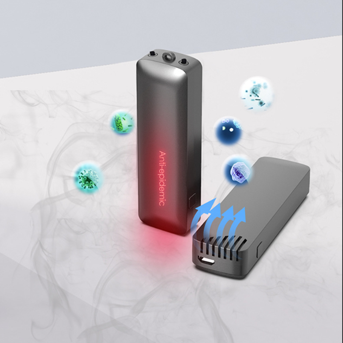 LACAMAX Grauer tragbarer Luftreiniger - Luftreiniger Watt, (1 Luft, Rauch Bakterien m²) der aus und 1 Entfernt Grau Raumgröße: Gerüche beseitigt