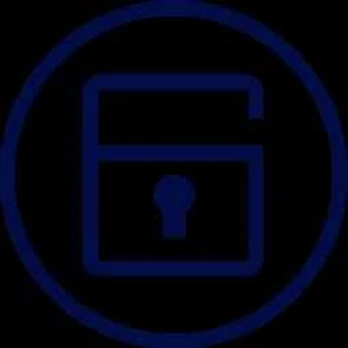 Niebieska ikona kłódki w niebieskim okręgu na czarnym tle.