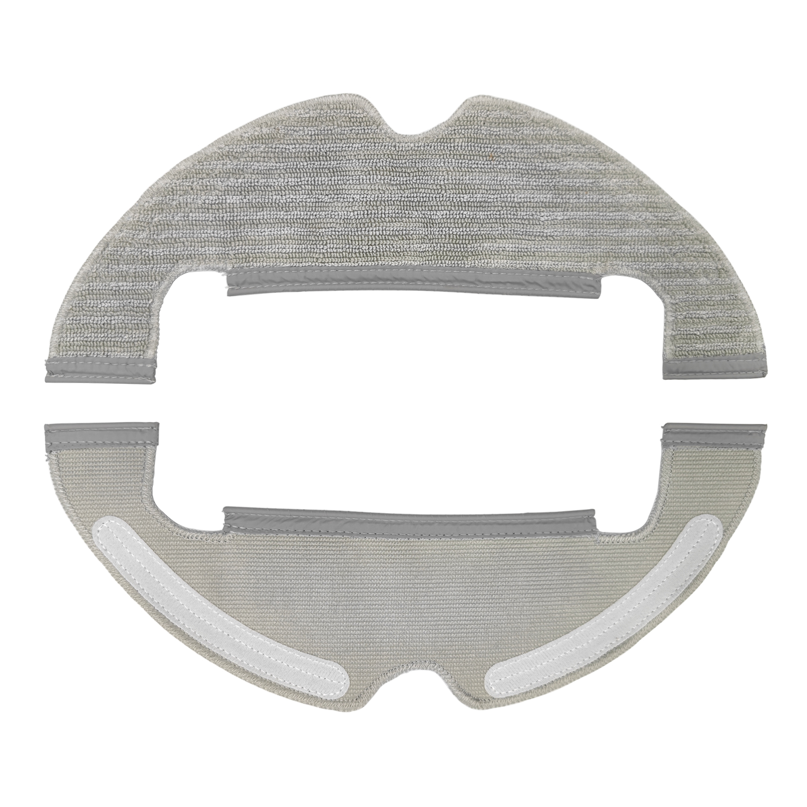 Panno per mocio in due pezzi grigio e bianco con una forma unica e dettagli di cucitura.