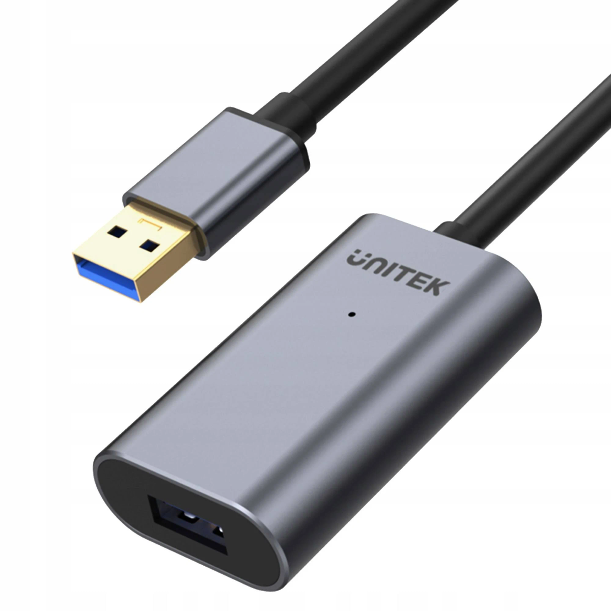 Cavo adattatore da USB a USB-C grigio su sfondo bianco.