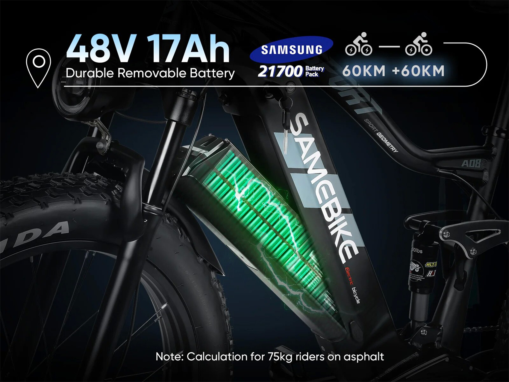 Mountainbike Unisex-Rad, E-BIKE SAMEBIKE 26 (Laufradgröße: Zoll, schwarz)