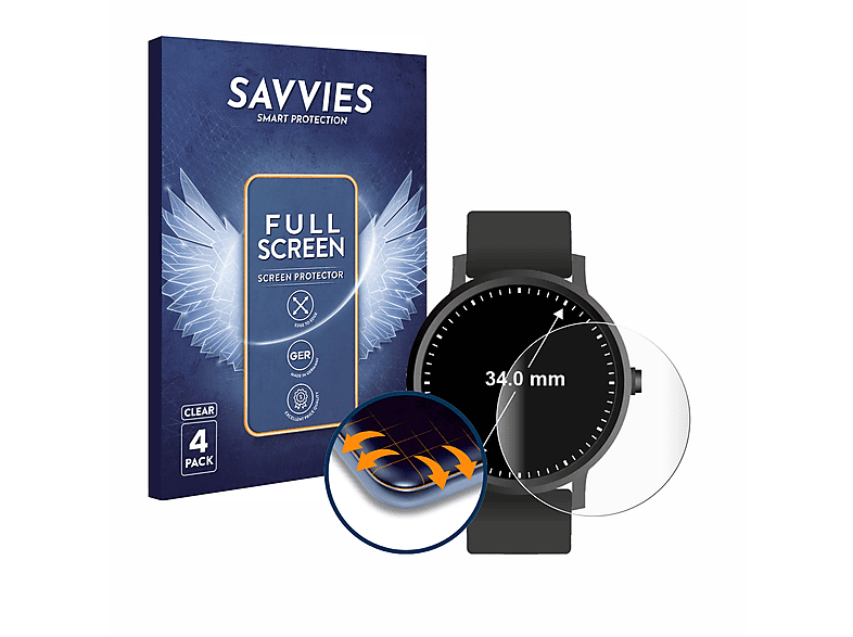 Full-Cover SAVVIES 3D Flex ø: 34 Armbanduhren Curved mm)) Universal 4x (Kreisrund, Schutzfolie(für