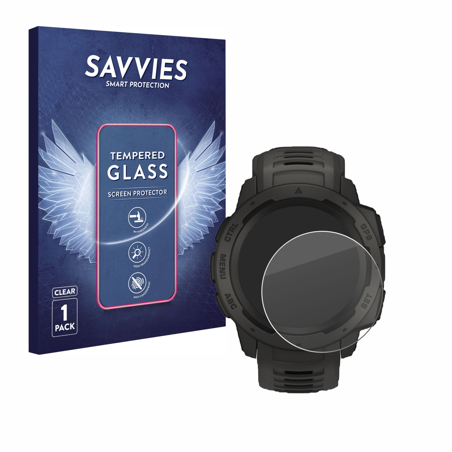 Solar) SAVVIES Schutzglas(für Garmin 9H Instinct klares