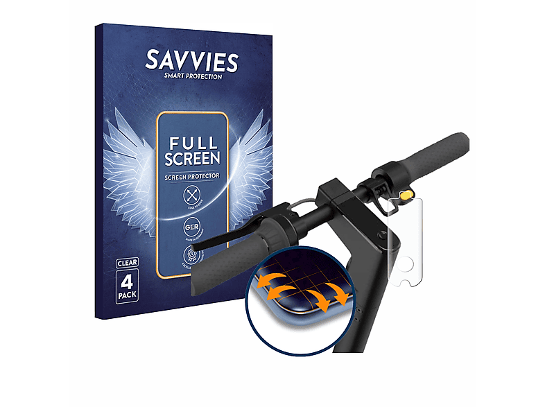 SAVVIES 4x KickScooter Flex Ninebot G30LD) Schutzfolie(für 3D Segway Curved Full-Cover MAX