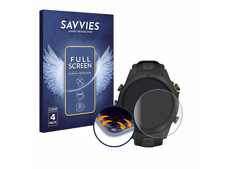 SAVVIES 4x Flex Full-Cover 3D Curved Schutzfolie(für Garmin Marq Athlete Gen 2)
