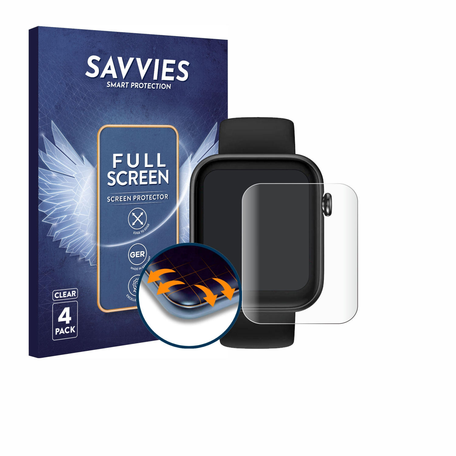 SAVVIES 4x 2) Curved GTH Schutzfolie(für Mobvoi 3D Full-Cover Ticwatch Flex