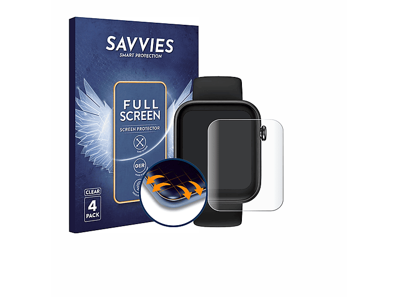 SAVVIES 4x 2) Curved GTH Schutzfolie(für Mobvoi 3D Full-Cover Ticwatch Flex