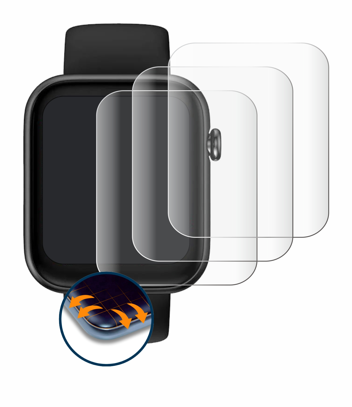 Ticwatch 4x Full-Cover Mobvoi GTH 2) 3D Schutzfolie(für Flex Curved SAVVIES