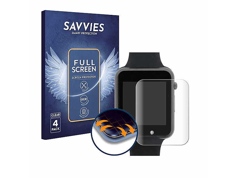 SAVVIES 4x Flex Full-Cover 3D Curved Schutzfolie(für Lilygo T-Watch 2020 V3)
