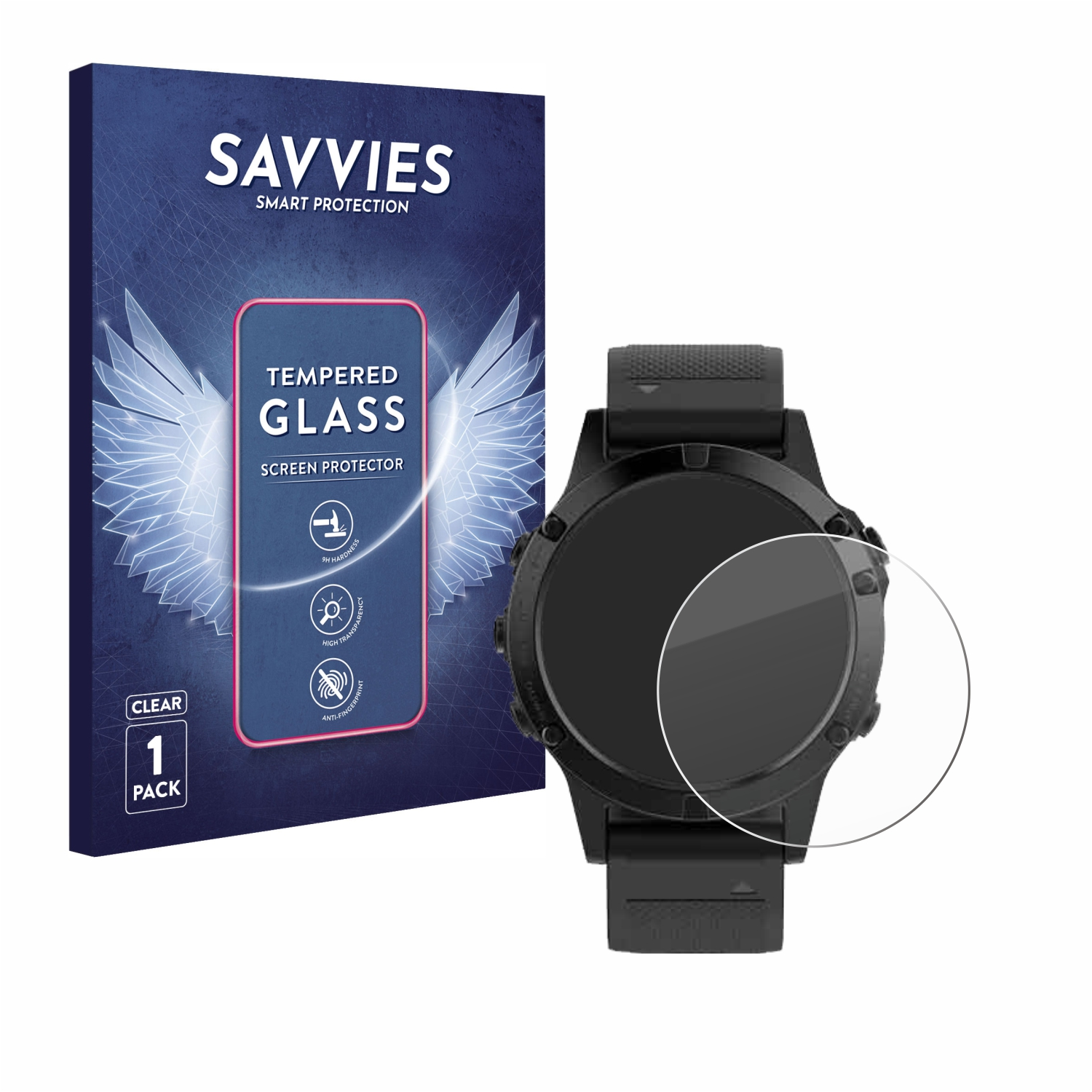 SAVVIES 9H klares Schutzglas(für (47 mm)) 5 Fenix Garmin