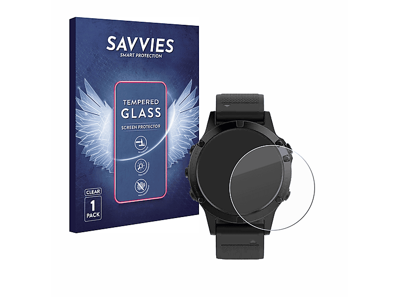 SAVVIES 9H klares Schutzglas(für Garmin Fenix 5 (47 mm))