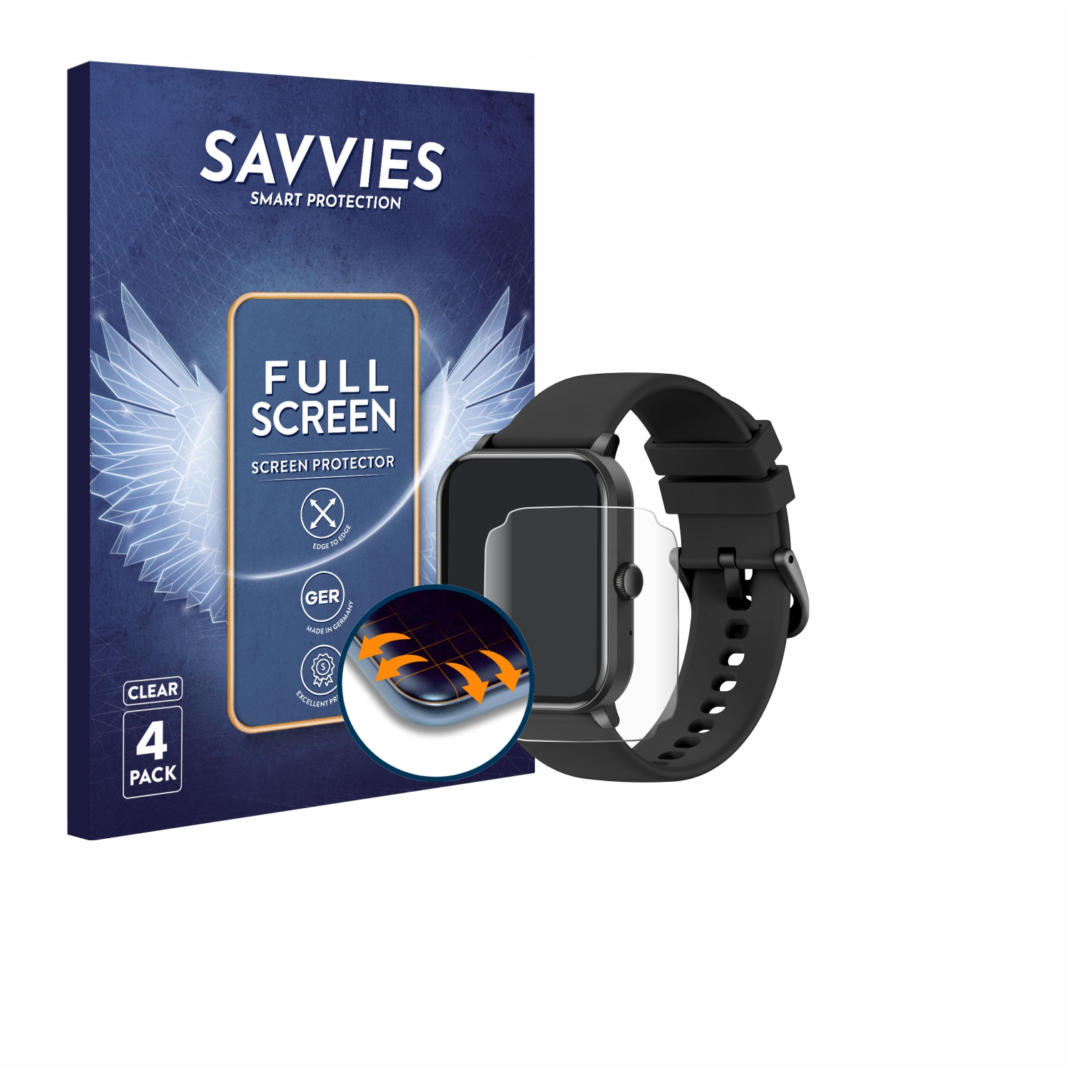 SAVVIES 4x Flex Full-Cover Curved Schutzfolie(für 1.85\
