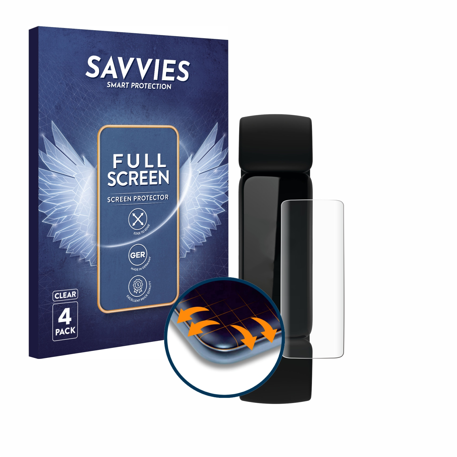SAVVIES 4x Flex Full-Cover 3D 2) Curved Fitbit Schutzfolie(für Inspire