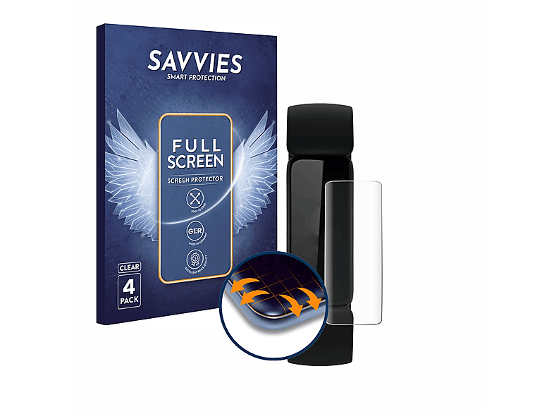 SAVVIES 4x Flex Full-Cover 3D Curved Schutzfolie(für Fitbit Inspire 2)