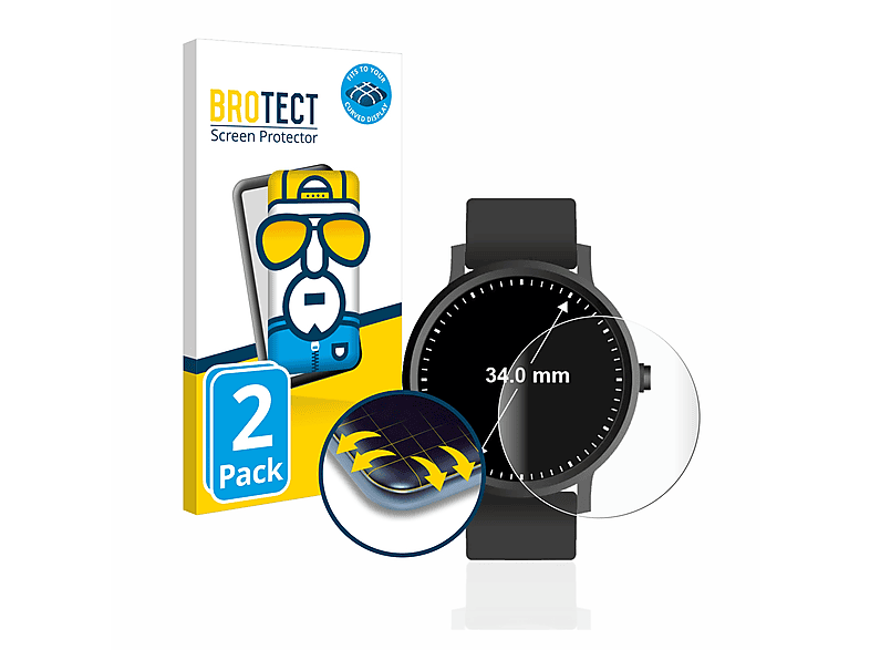 ø: BROTECT Full-Cover 2x Universal Armbanduhren Schutzfolie(für 34 (Kreisrund, Flex 3D mm)) Curved