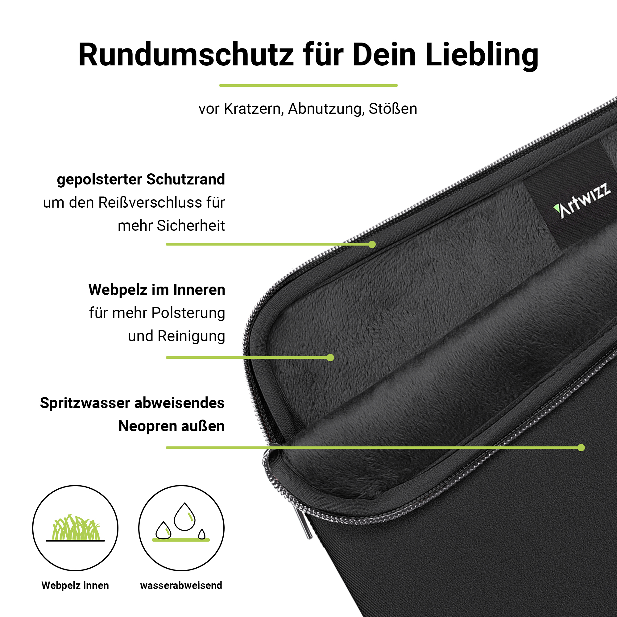 ARTWIZZ Neoprene Sleeve für Tasche Notebook Apple Schwarz Neopren, Sleeve