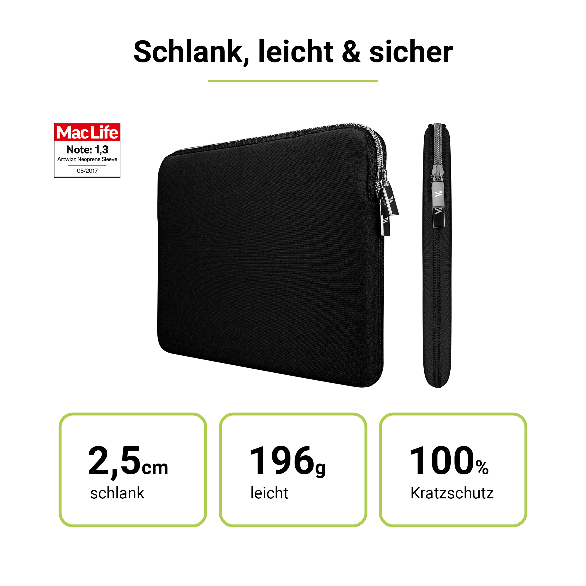 Sleeve Sleeve ARTWIZZ Neopren, Schwarz für Tasche Neoprene Apple Notebook
