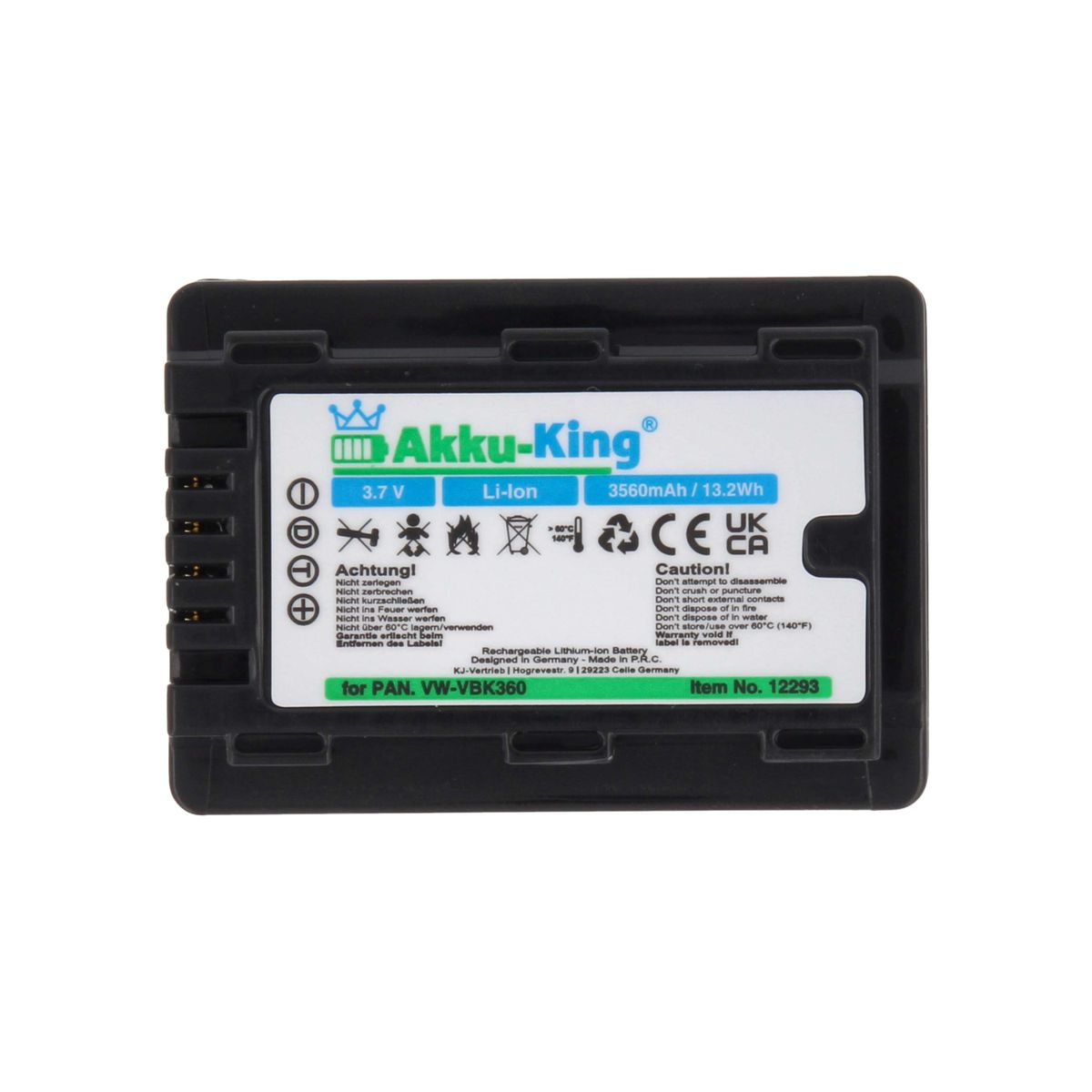 Akku mit AKKU-KING Kamera-Akku, Panasonic Volt, VW-VBK360 Li-Ion 3.7 3560mAh kompatibel