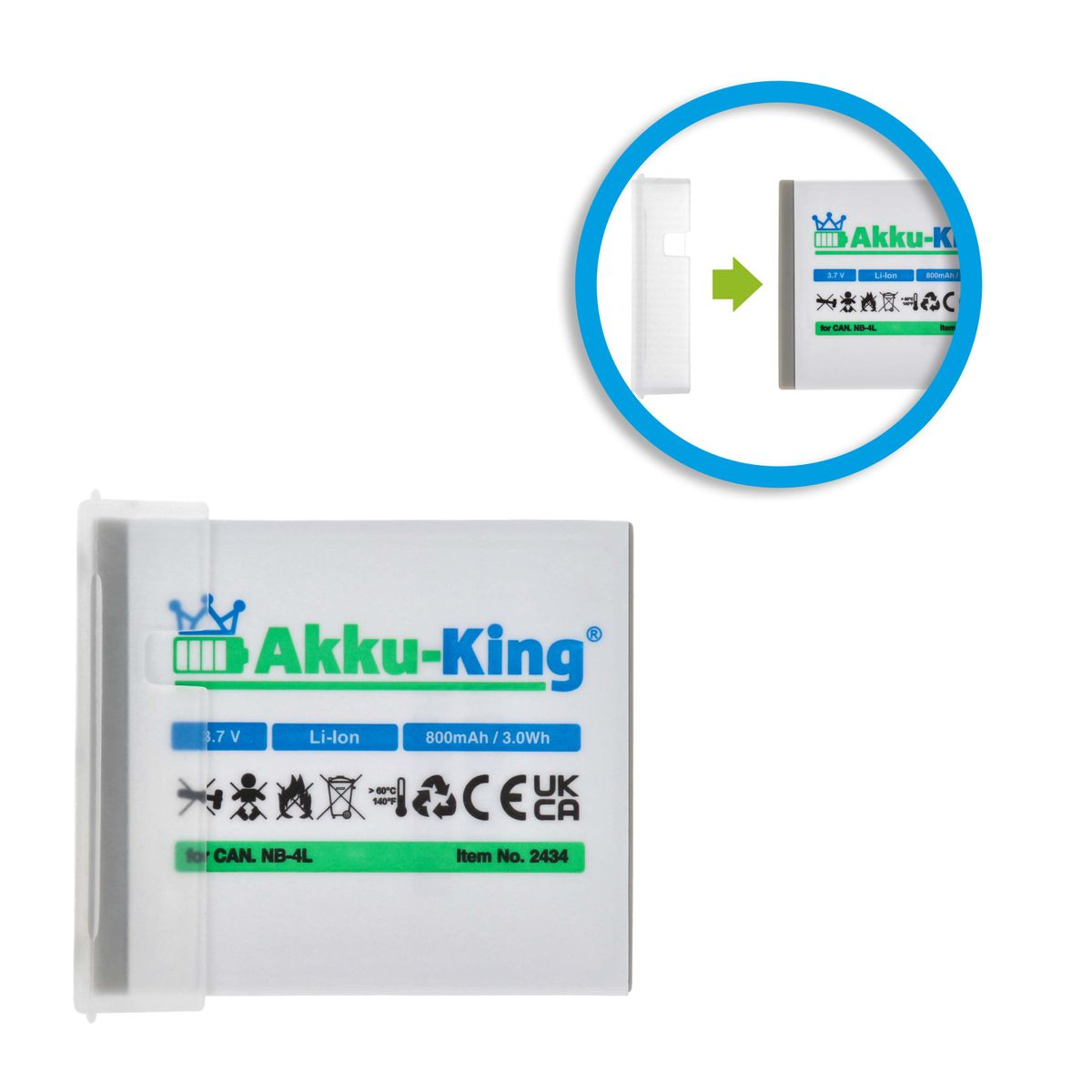 AKKU-KING Akku kompatibel mit Canon Volt, Li-Ion 800mAh NB-4L Kamera-Akku, 3.7