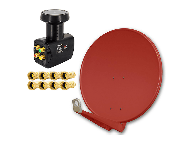 PREMIUMX DELUXE80 Alu 80cm SAT Schüssel Ziegelrot LNB Quad 0,1 dB PXQS ...