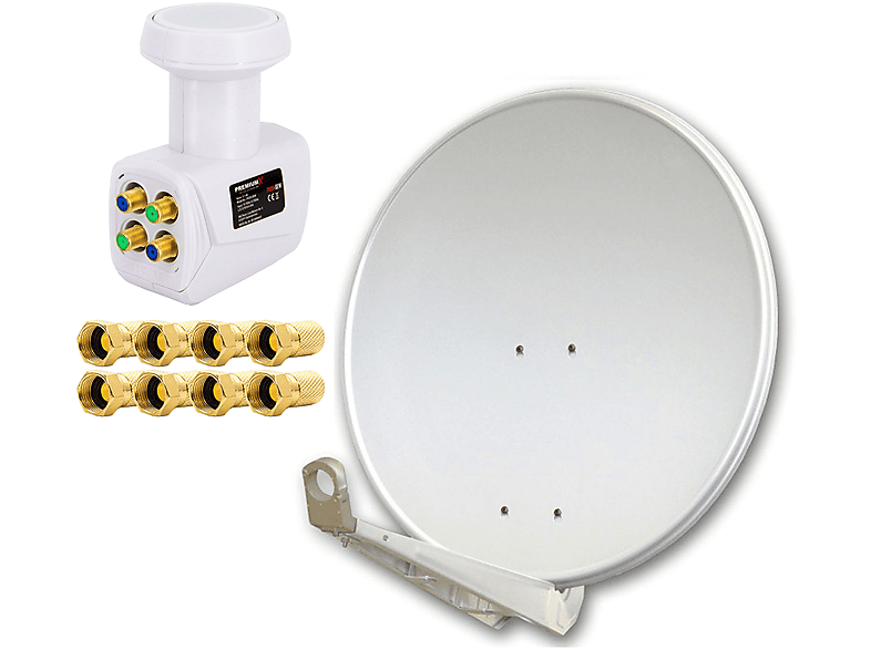 Hellgrau F-Stecker Alu Anlage Antenne PXQS-SE 8x PREMIUMX DELUXE85 Quad (85 Quad 85cm Schüssel 0,1dB Sat LNB LNB) Weiß Digital cm, SAT