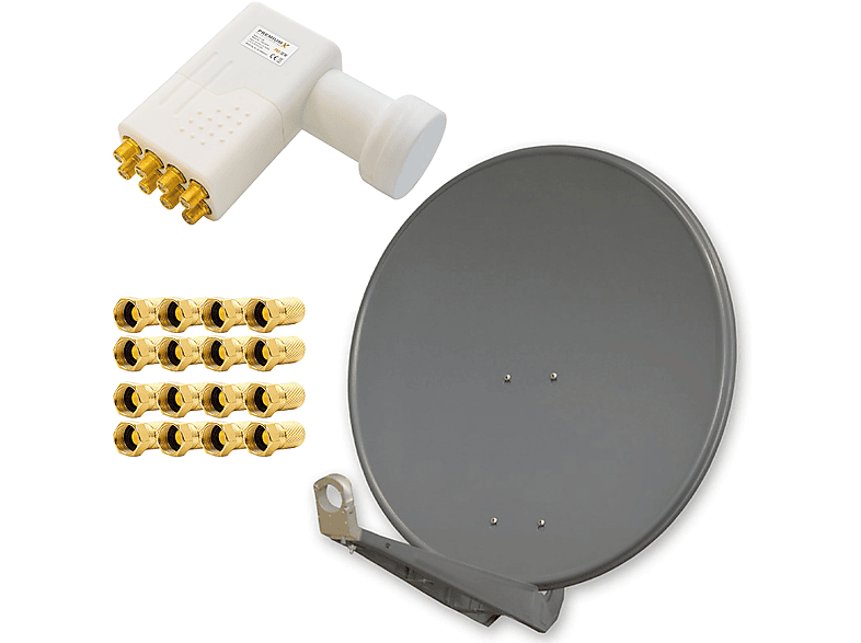 PREMIUMX DELUXE80 Alu 80cm Digital (80 HD+ LNB F-Stecker LNB) Anthrazit Sat Anlage 16x cm, 0,1 3D HDTV WE dB Octo PXO-08 SAT Octo Schüssel