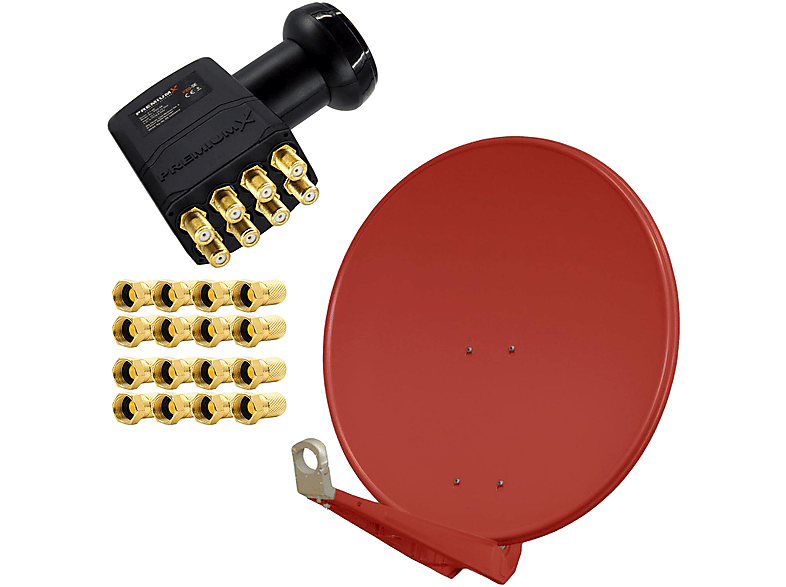 PREMIUMX DELUXE80 Alu 80cm Antenne Digital SAT Schüssel Ziegelrot LNB Octo 0,1dB 16x F-Stecker Sat Anlage (80 cm, Octo LNB)