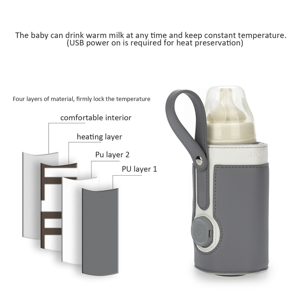 UWOT Smart Thermal Bottle Braun einfach&praktisch-5V Babykostwärmer sicher&kontrollierbar, Tragbar&elegant, Cover