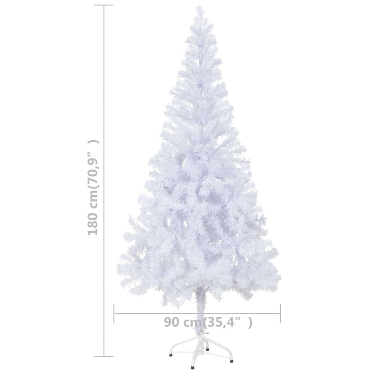 Weißer Weihnachtsbaum mit Maßen in cm. Weißer Hintergrund.