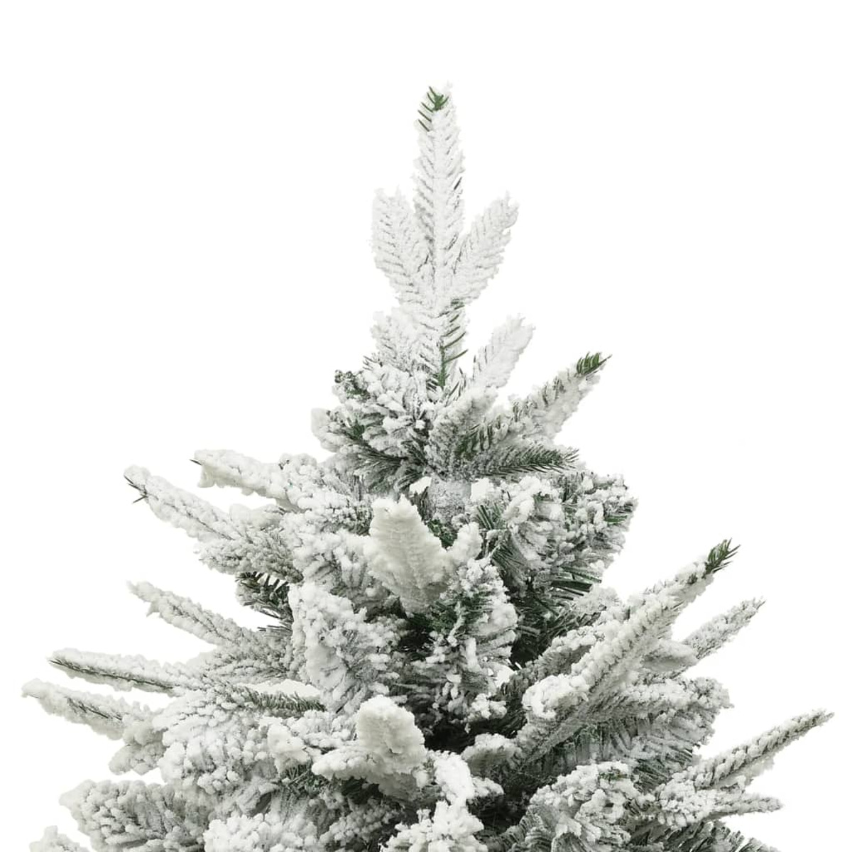 Nahaufnahme eines schneebedeckten Weihnachtsbaums.