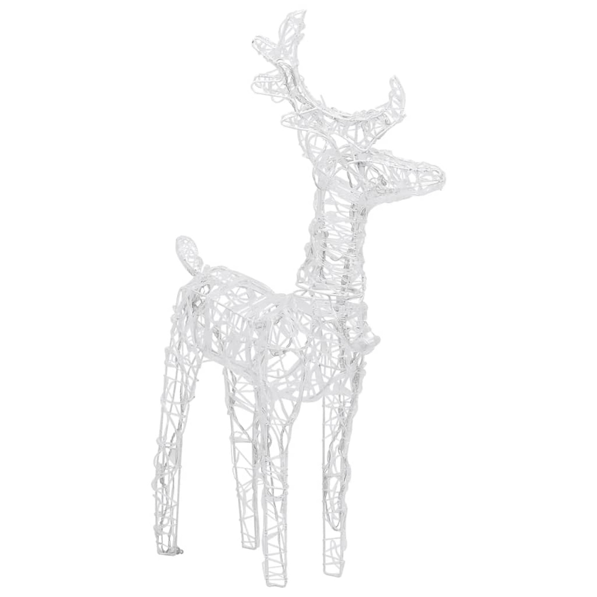 Eine weiße Drahtrahmen-Rentier-Weihnachtsdekoration, isoliert auf weißem Hintergrund.