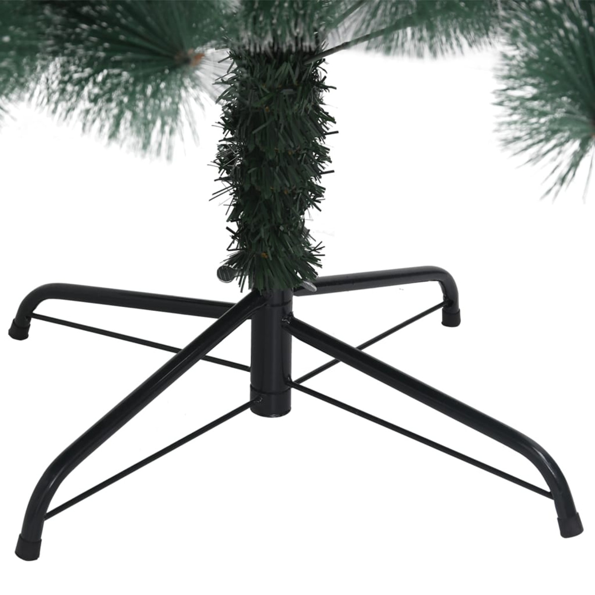 Ein schwarzes, metallenes, baumförmiges Ornament mit Stern oben. Es ist ein minimalistisches Design.