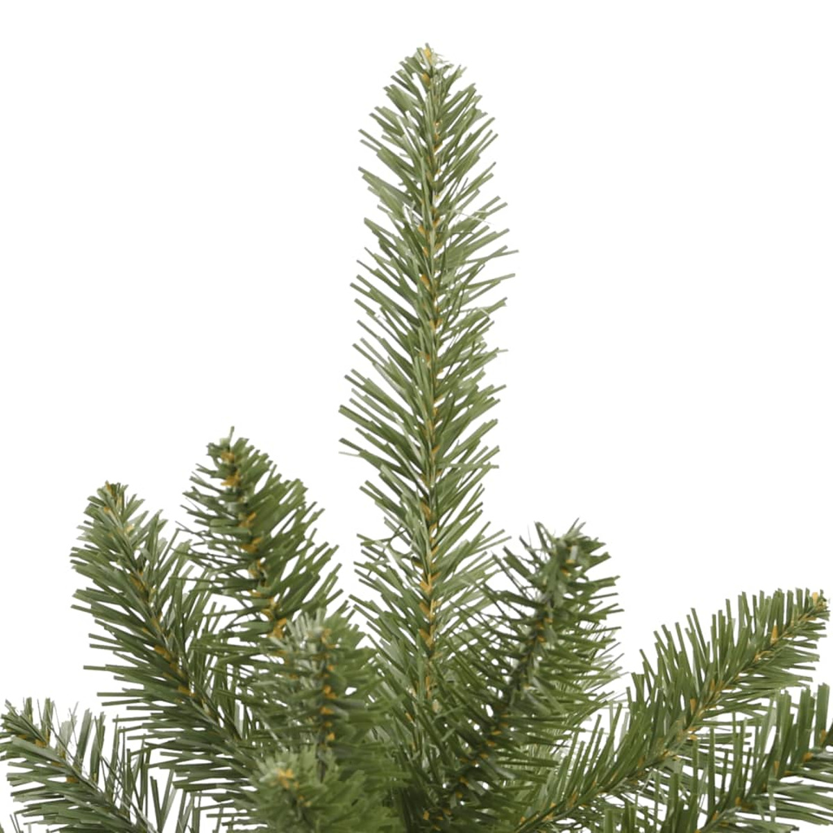 Nahaufnahme der Spitze eines Weihnachtsbaums, grüne Nadeln.