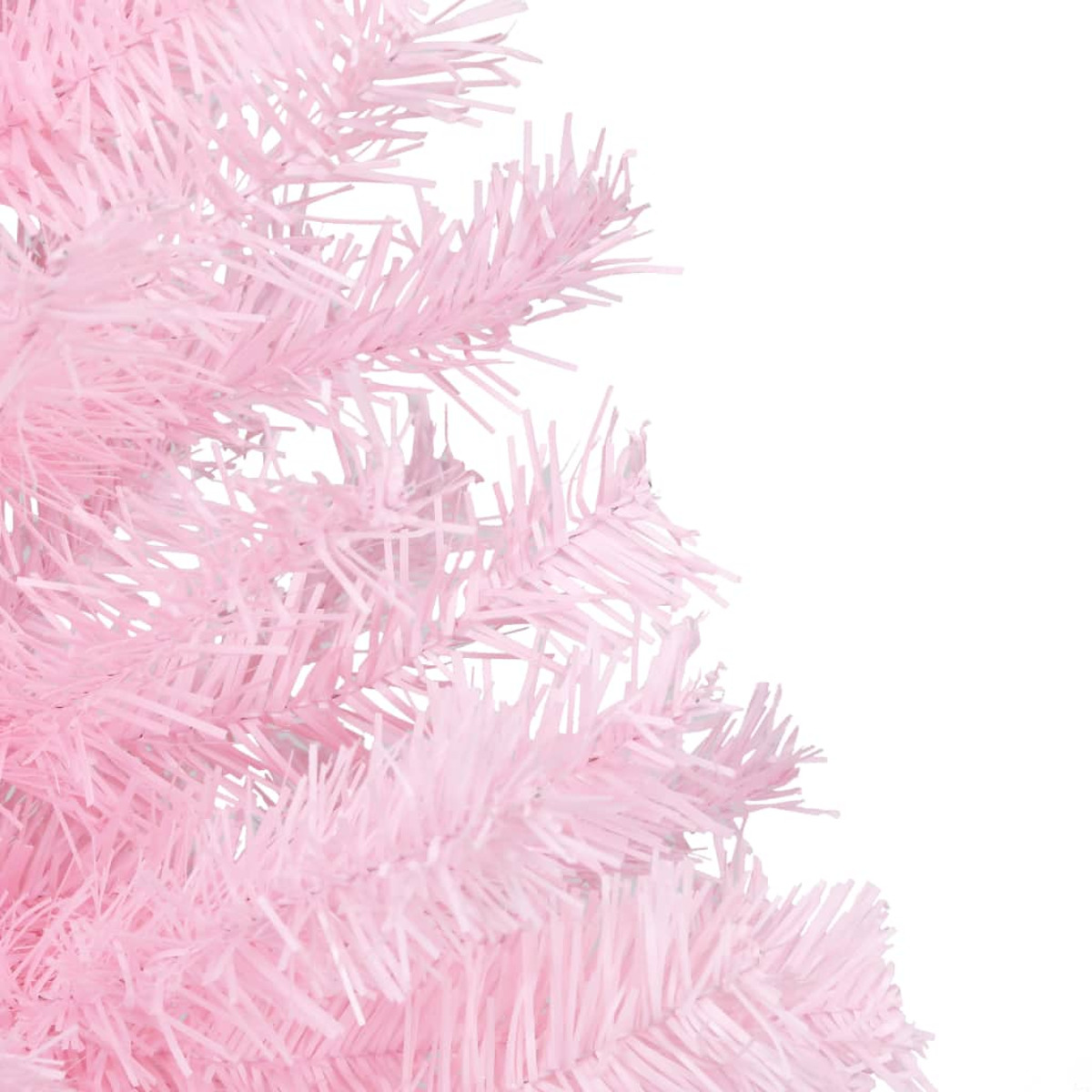 Ein rosa Weihnachtsbaum, die Zweige sind vor weißem Hintergrund sichtbar.