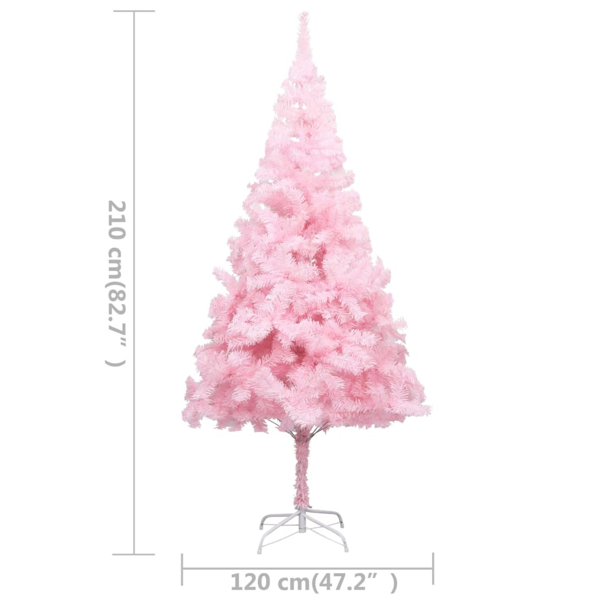 Rosa künstlicher Weihnachtsbaum. Abmessungen: 210 cm (82,7") hoch, 120 cm (47,2") breit.