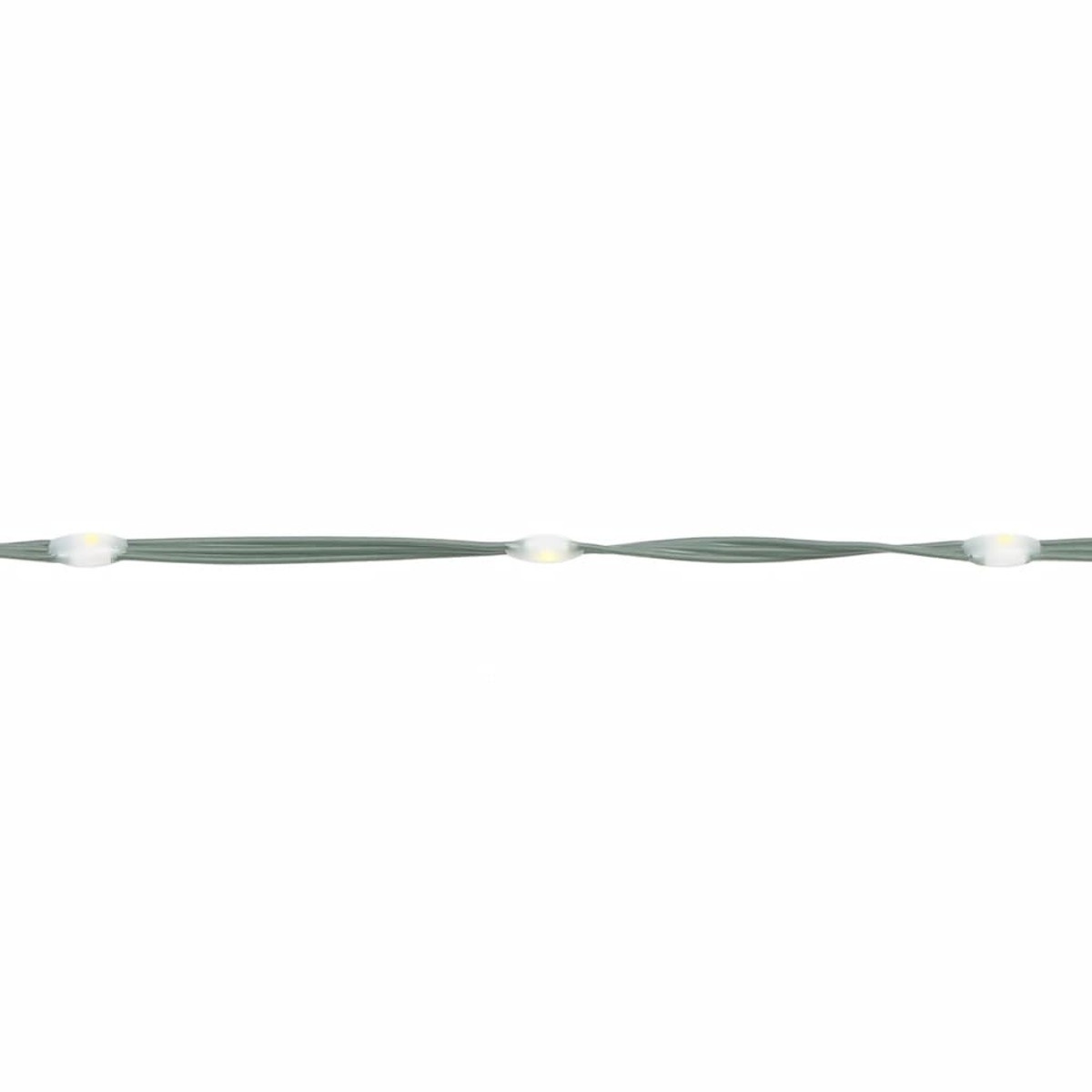 Eine Lichterkette mit LED-Leuchten an einem grünen Draht. Jede Glühbirne ist klein und klar.