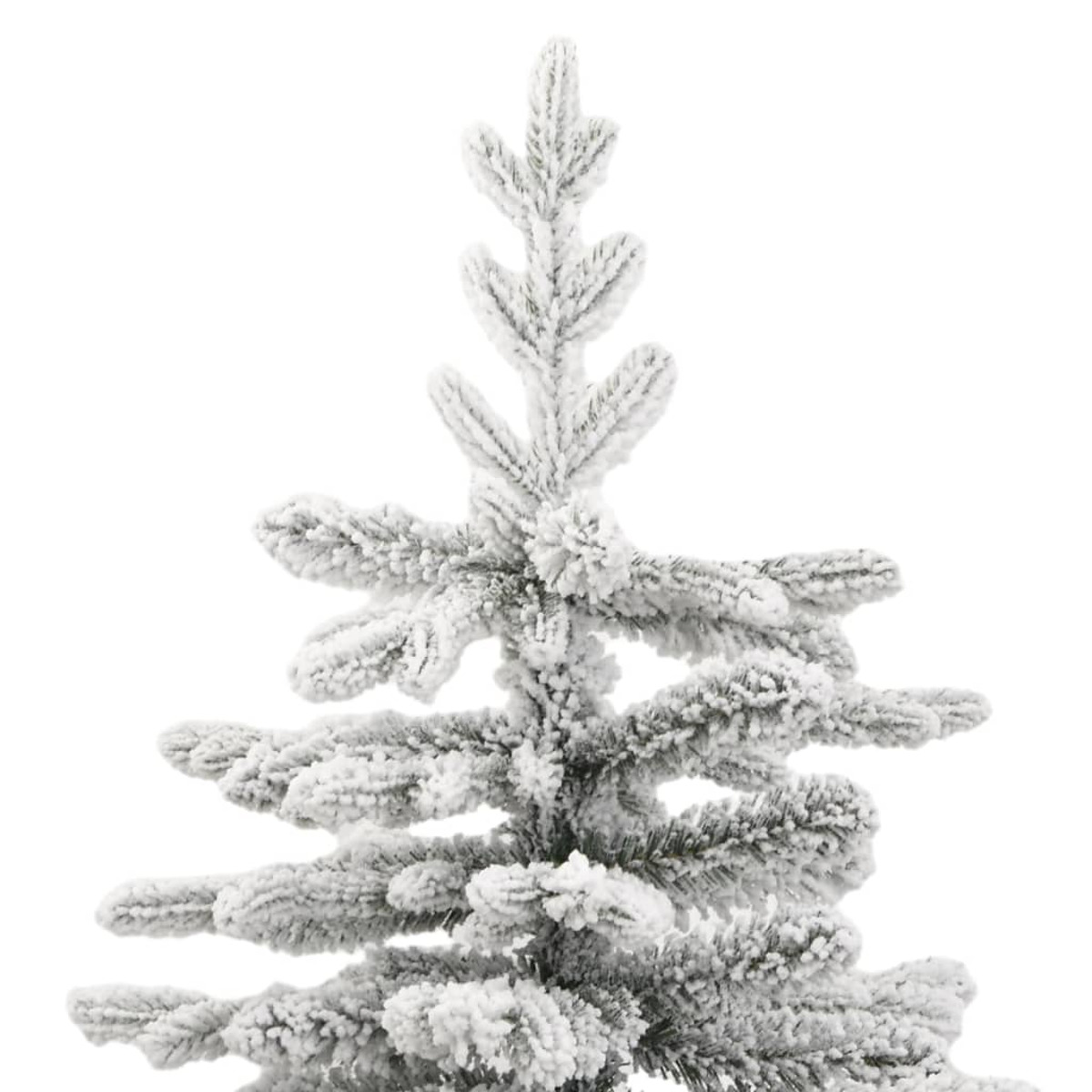 Ein schneebedeckter Weihnachtsbaum auf weißem Hintergrund. Er hat weichen Schnee.