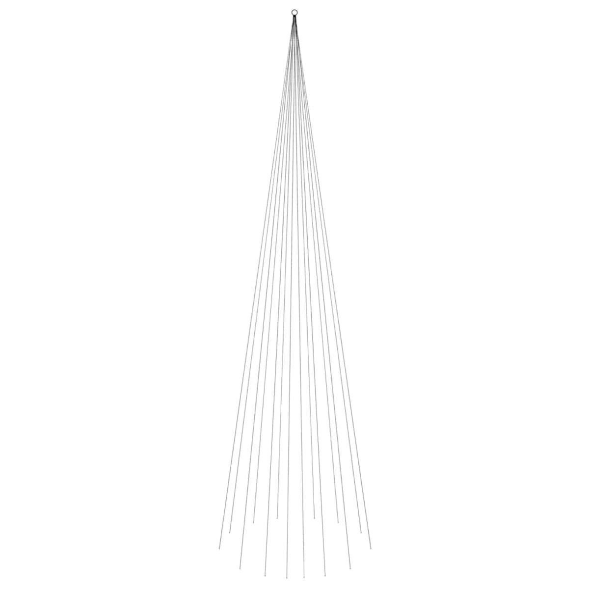 Eine Draht-Weihnachtsbaumform vor weißem Hintergrund. Linien konvergieren oben.